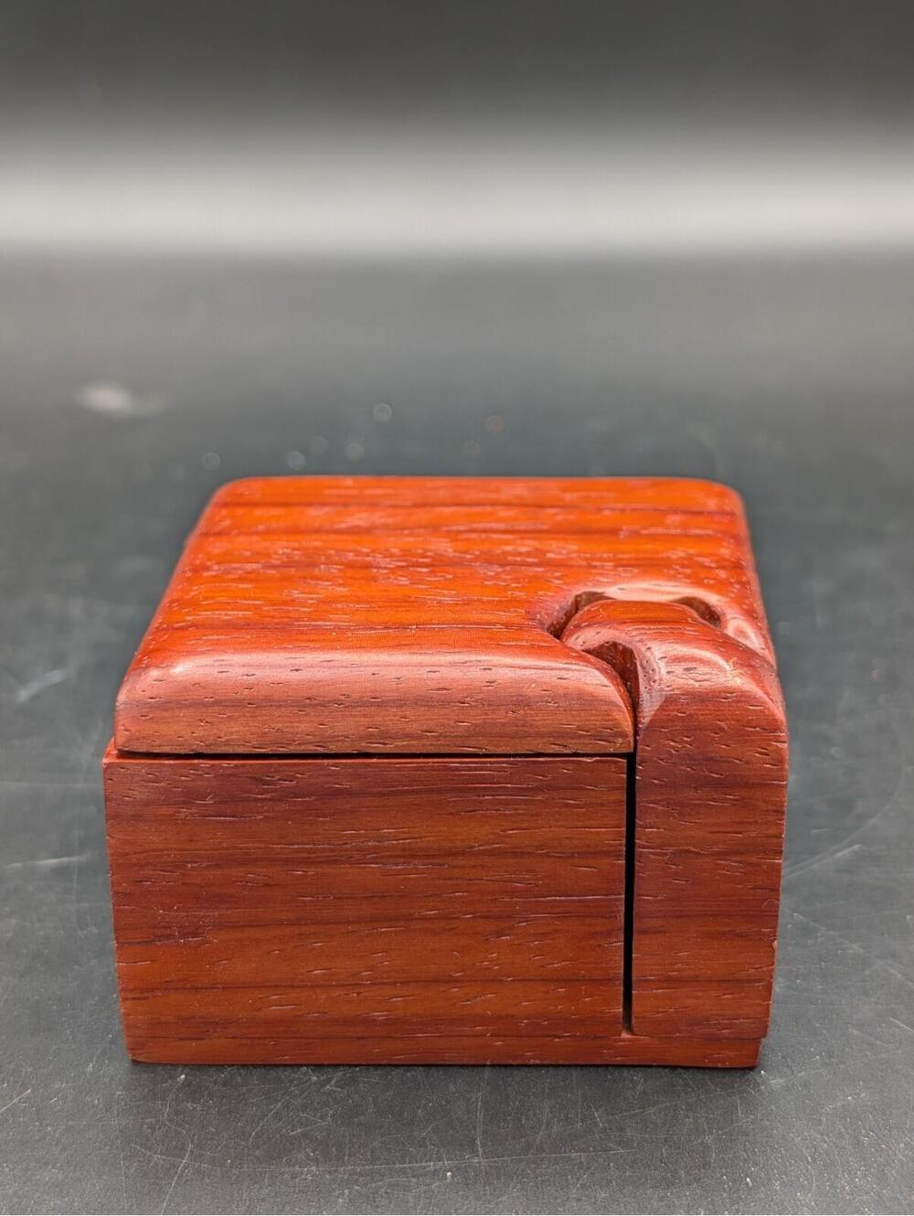 Wood Puzzle Box Secret Key Larissa Scott Signed Artisan Padauk  Jewelry Keepsake